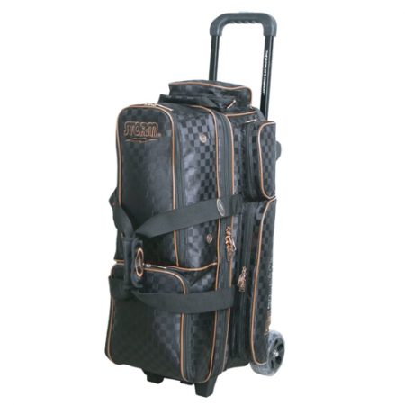 storm rolling thunder checkered black gold 3 ball roller bag