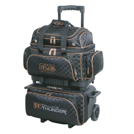 storm rolling thunder checkered black gold 4 ball roller bag