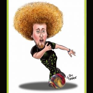 kyle troup caricature with framed border, personalized bowling pictures