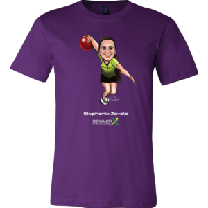 Stephanie Zavala PWBA Rookie of the year bowlerx staff Purple bowling shirt