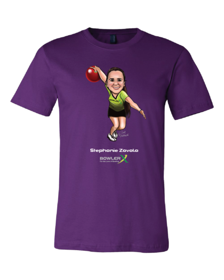 Stephanie Zavala PWBA Rookie of the year bowlerx staff Purple bowling shirt