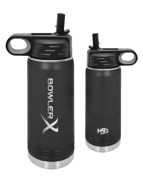 bowlerx logo black engraved water bowling bottle