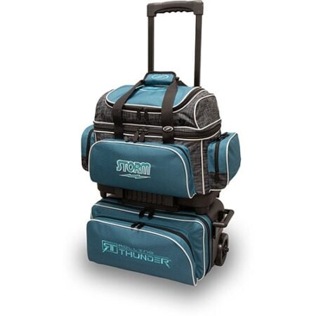 storm rolling thunder 4 ball roller bowling bag black steel blue